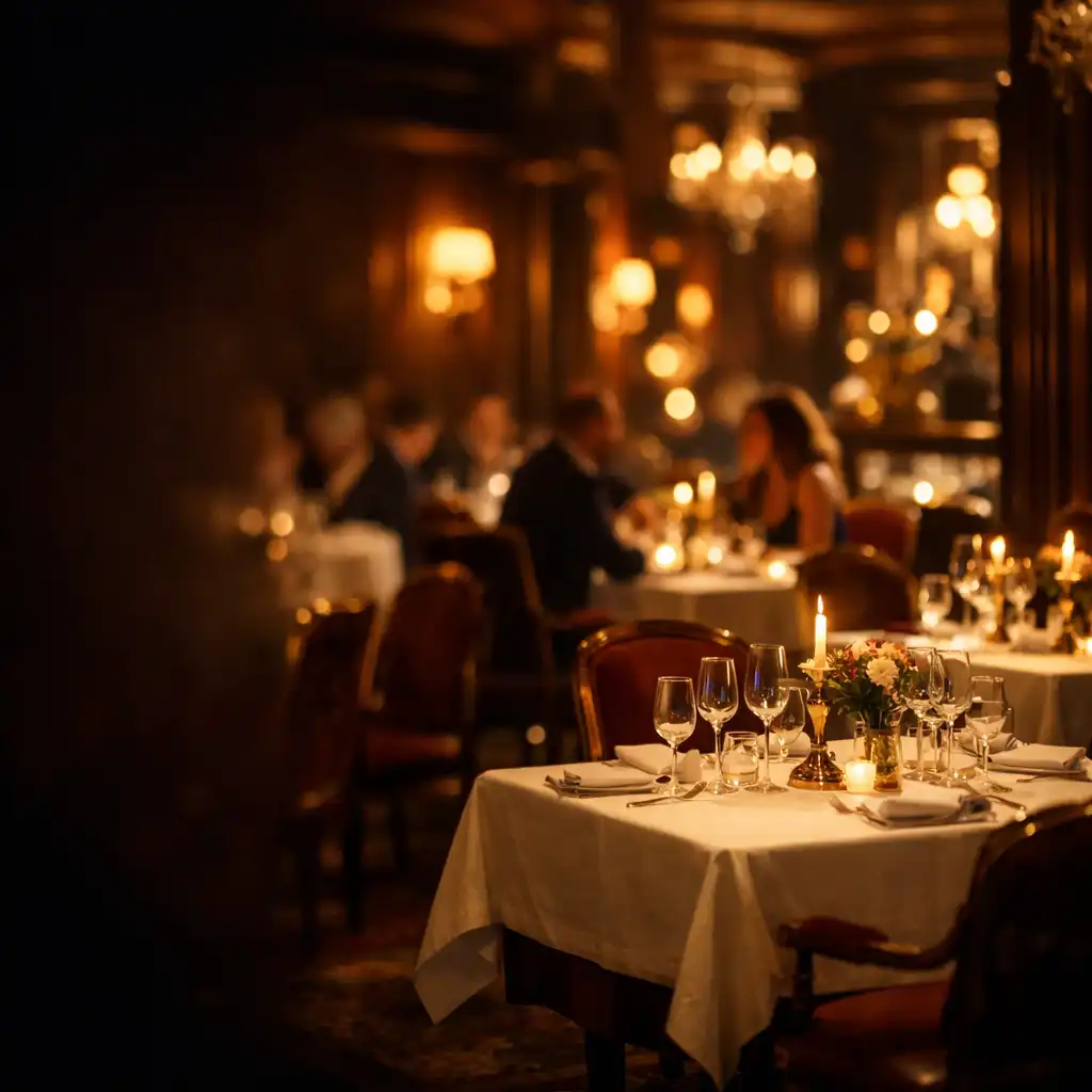 Eleganckie wnętrze restauracji Wonderstar s. r. o. nocą